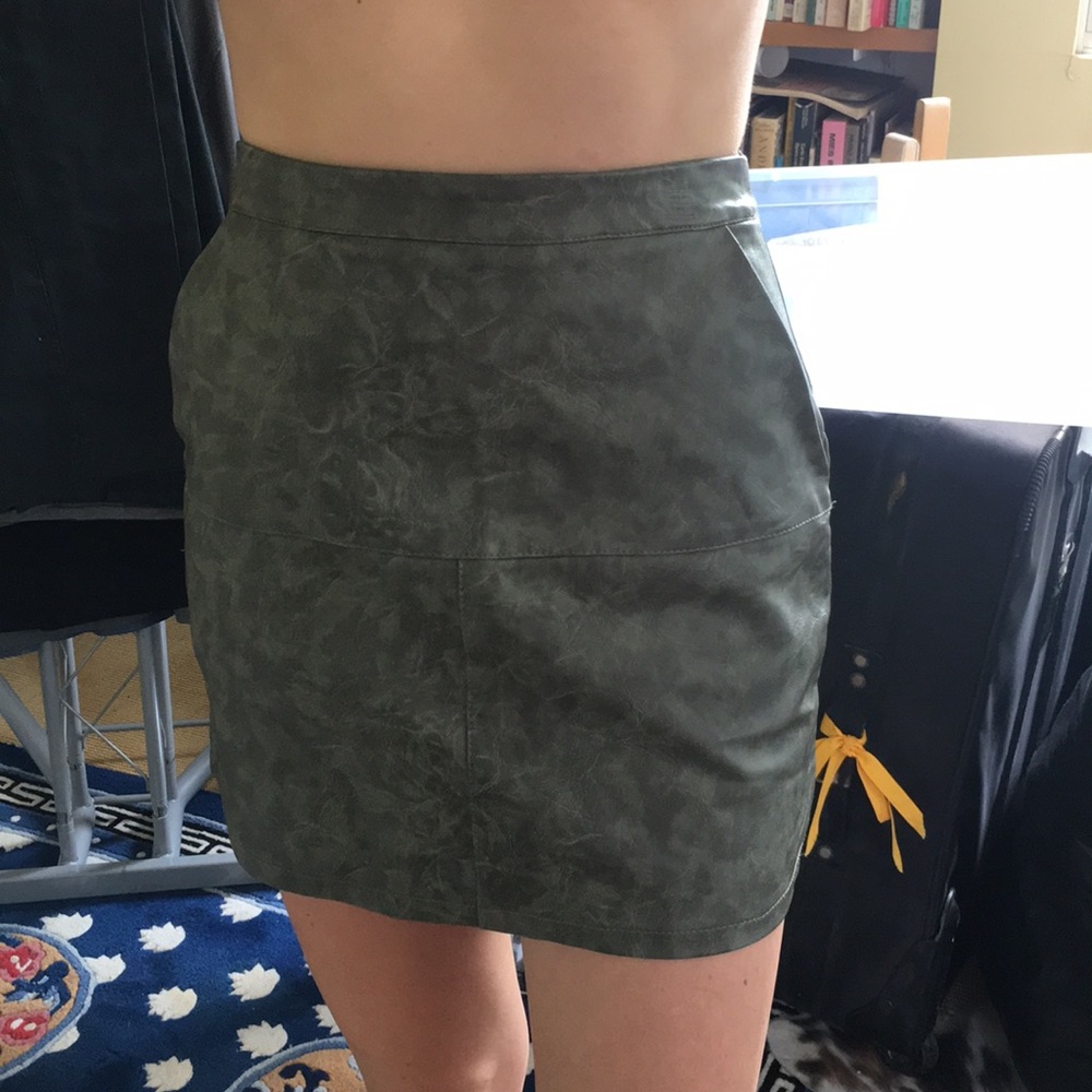 Green leather skirt